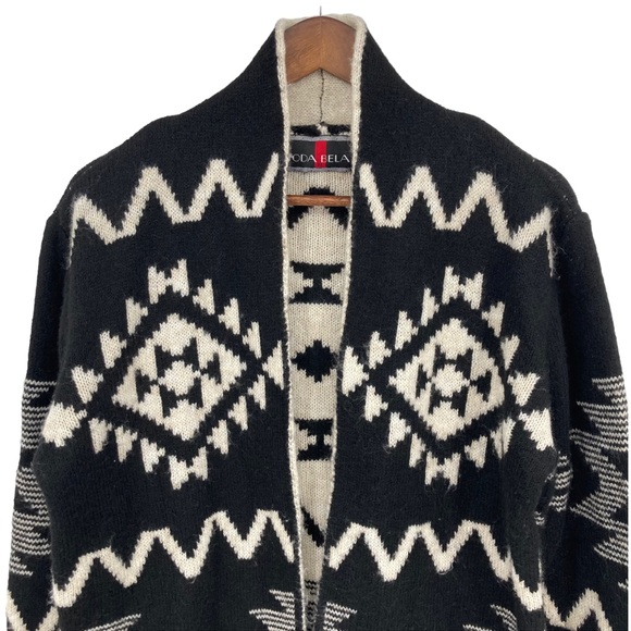 Toda Bela Aztec Tribal Print Wool Blend Duster Cardigan Open Front Sweater Boho - Picture 3 of 9